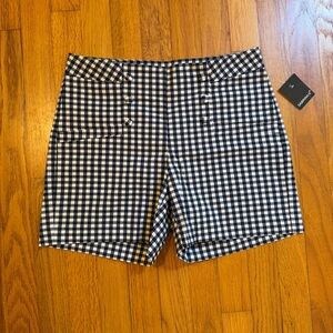 Stylish Navy and White Checkered High Waisted Women's Shorts